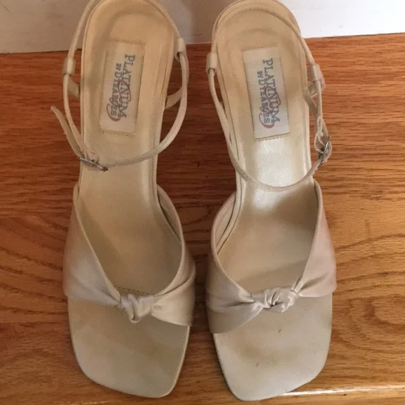 Cream Satin Heeled Sandals, Size 7.5 - Picture 4 of 4